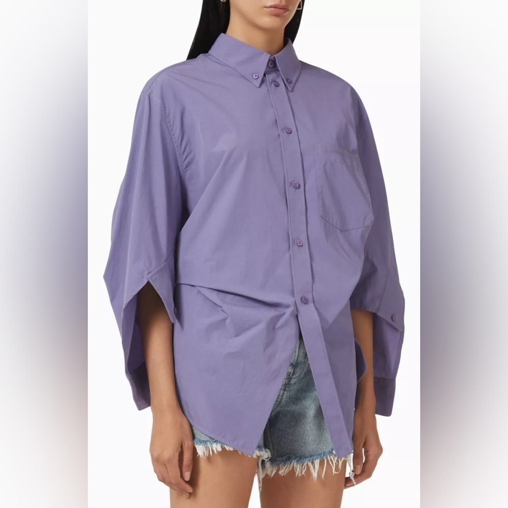 BALENCIAGA Swing Twisted Shirt in Cotton Poplin lilac purple NWT